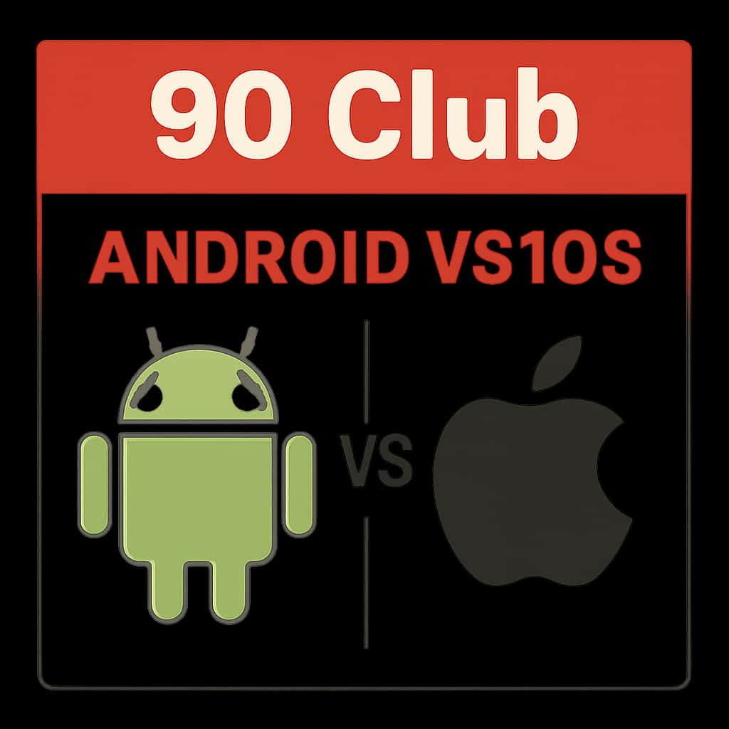 Diagram illustrating the features of 90 Club Android vs iOS.