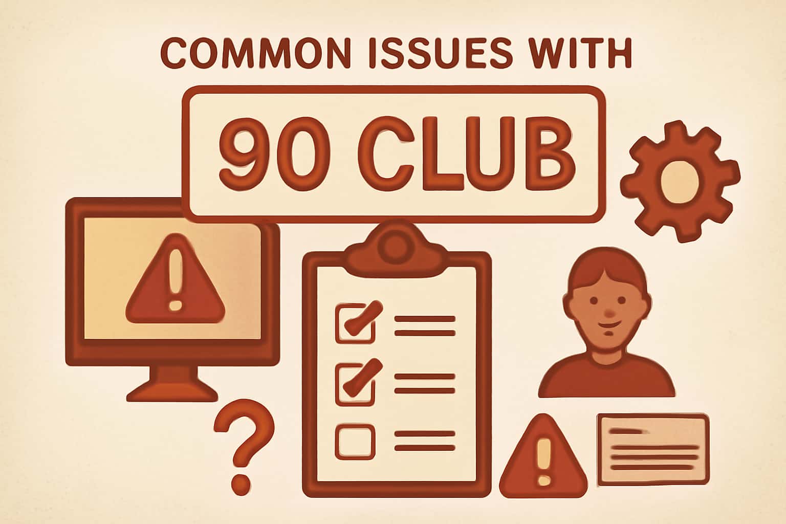 An informative scene illustrating common issues related to the 90 Club app installation and usage.