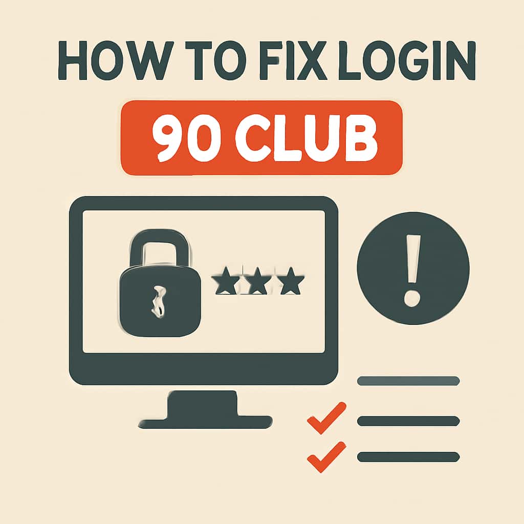 An educational diagram illustrating key troubleshooting steps for 90 Club login issues.