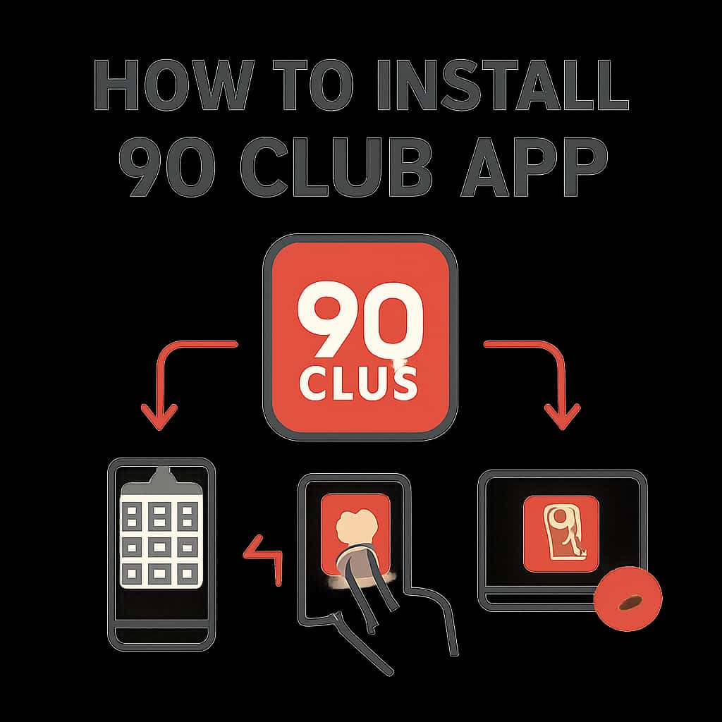 Diagram illustrating steps to install the 90 Club App.
