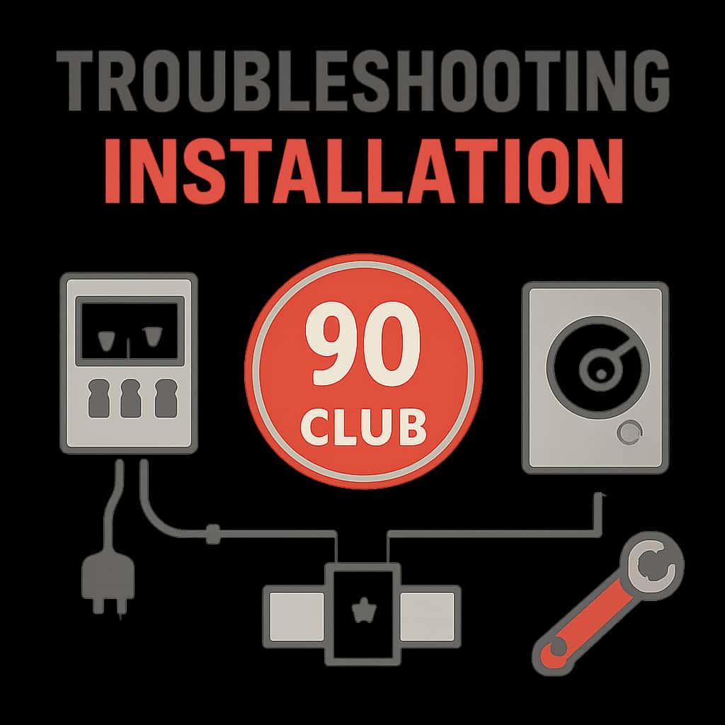 Illustration explaining troubleshooting steps for 90 Club installation.