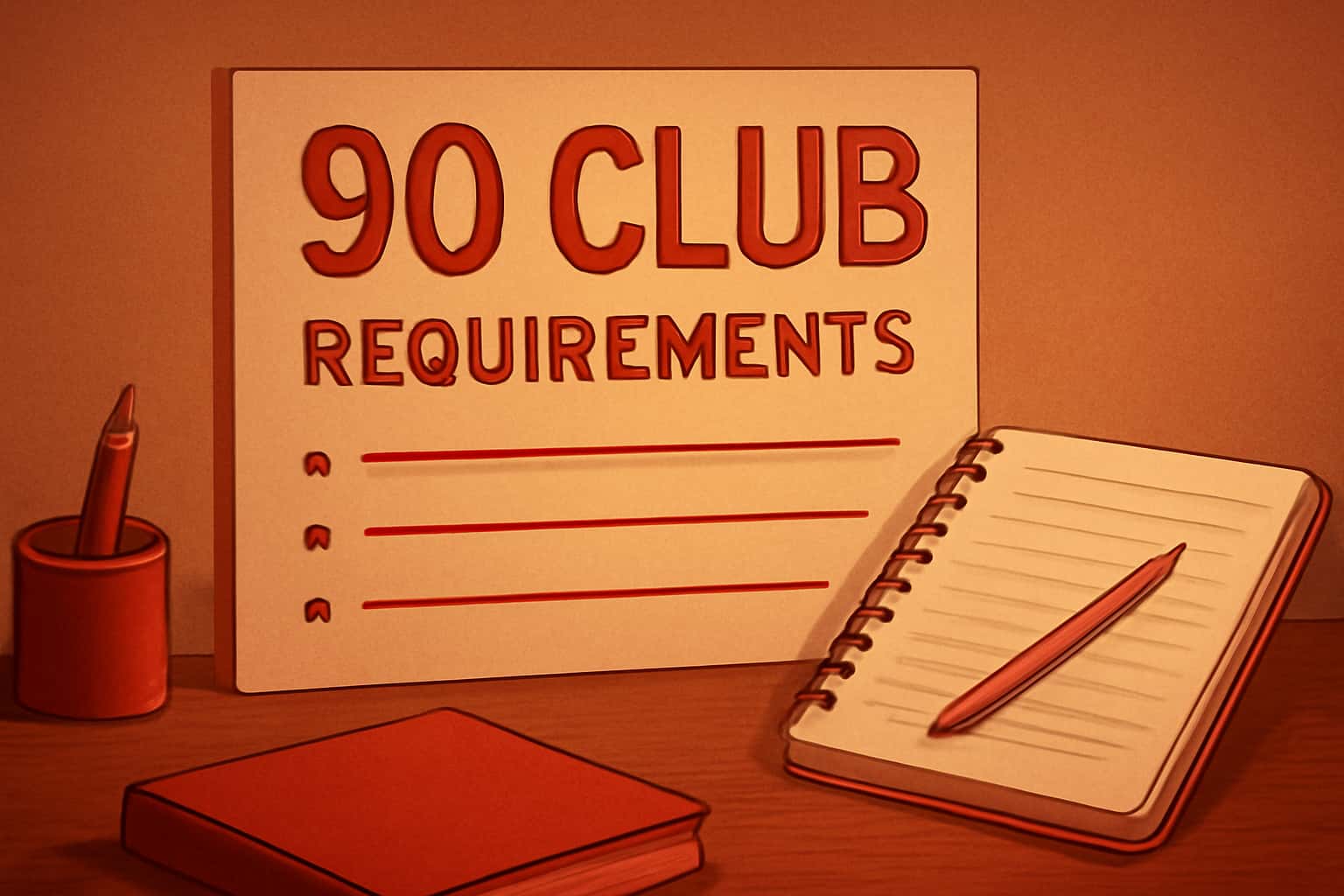 An informative scene illustrating the requirements needed for the 90 Club application.