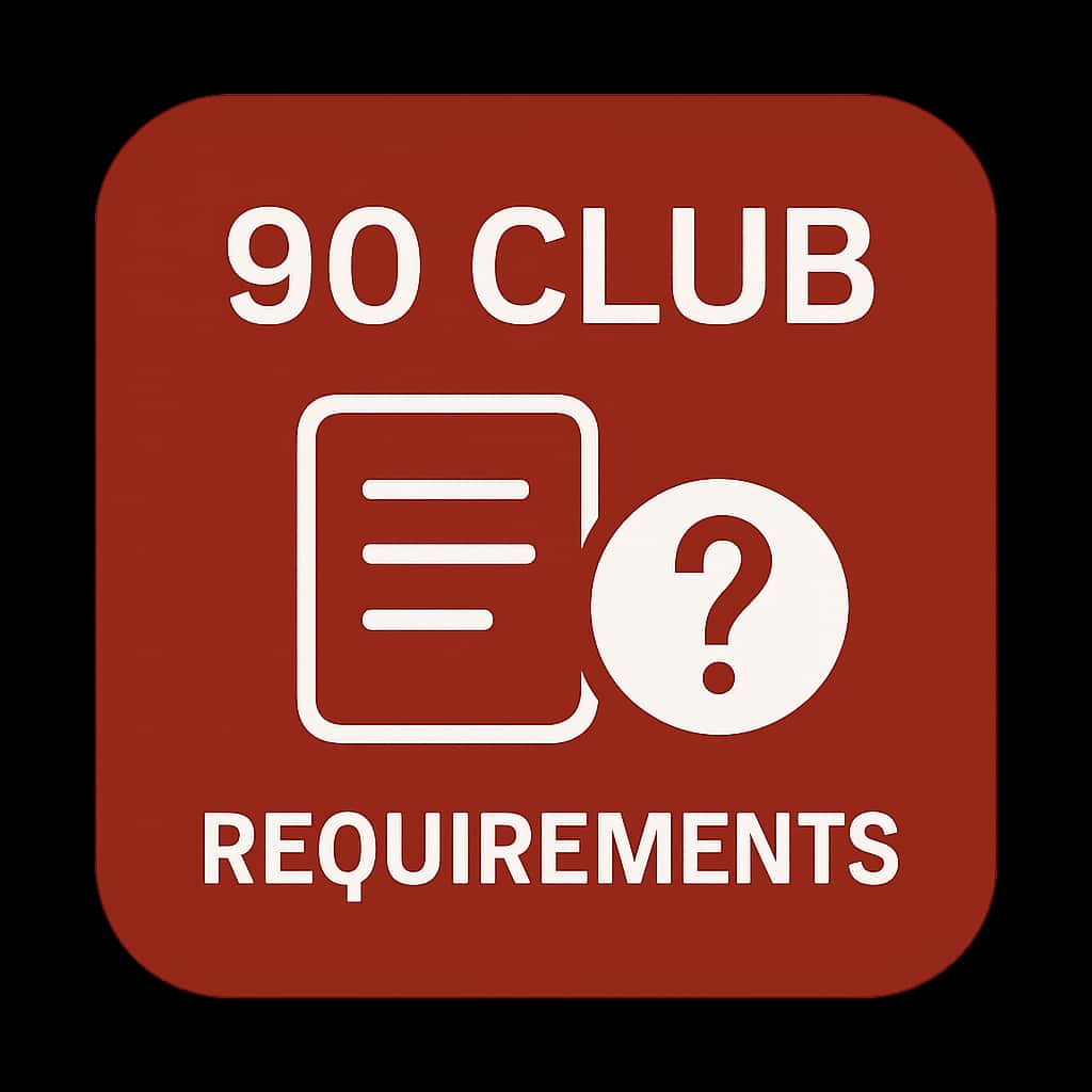 A badge design symbolizing the 90 Club Requirements for users.