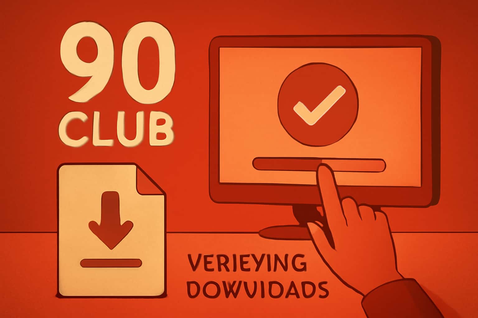 An informative scene displaying steps to verify 90 Club downloads.