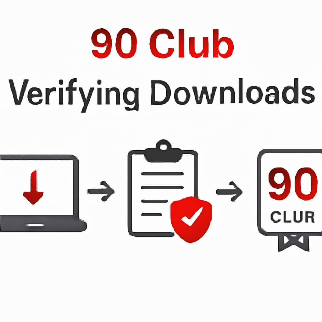 An educational diagram about verifying 90 Club downloads.