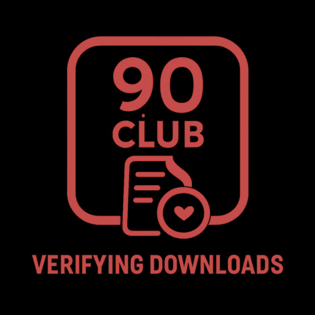 An icon representing the verification of 90 Club downloads.